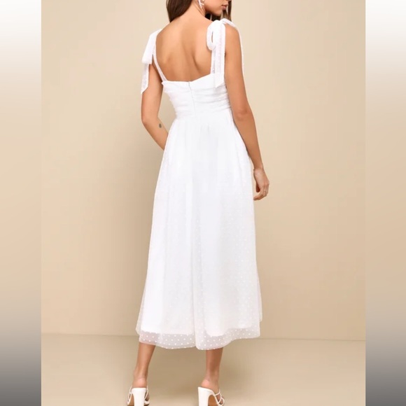 Stylish White Midi Dress with Bow Straps - Picture 2 of 3